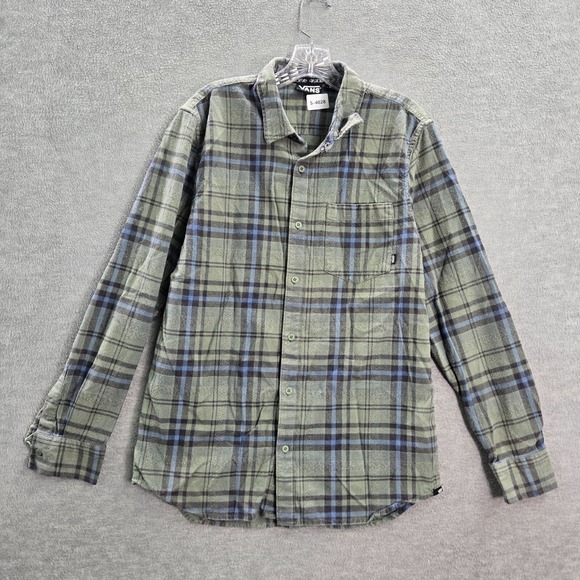 Vans Men Button Up Shirt M Gray Plaid Flannel Pockets Long Sleeve Collar - Picture 1 of 10